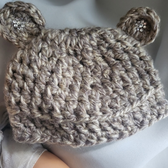 HANDMADE Crochet Baby Beanie with crystal ears - Picture 1 of 9